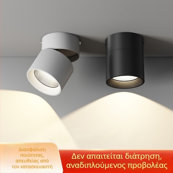 Ρυθμιζόμενος LED downlight οροφής, επιφανειακή εγκατάσταση, προβολέας τύπου βαρελιού χωρίς οπές, για σαλόνι, φόντο τοίχου και διάδρομο