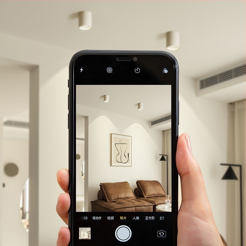 Ρυθμιζόμενος LED downlight οροφής, επιφανειακή εγκατάσταση, προβολέας τύπου βαρελιού χωρίς οπές, για σαλόνι, φόντο τοίχου και διάδρομο