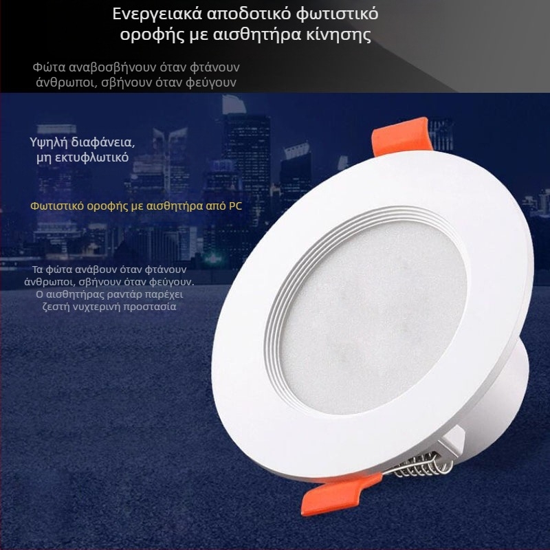 LED downlight με αισθητήρα σώματος μέσω ραντάρ και έλεγχο ήχου-φωτός για διαδρόμους και δημόσιους χώρους