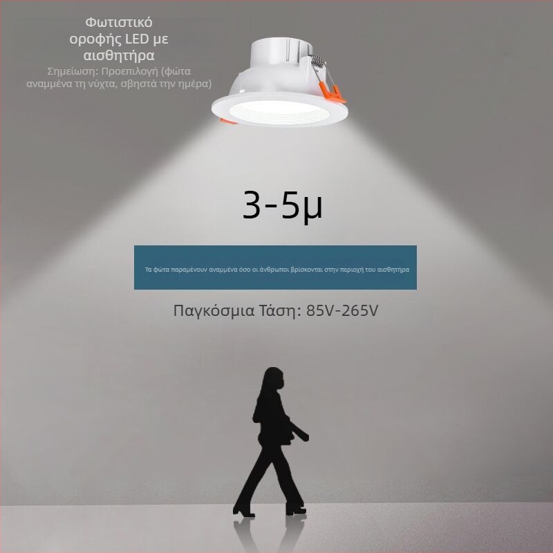 LED downlight με αισθητήρα σώματος μέσω ραντάρ και έλεγχο ήχου-φωτός για διαδρόμους και δημόσιους χώρους