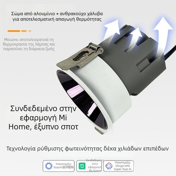 Έξυπνο φωτιστικό προβολέα με πλήρες φάσμα, απεριόριστη ρύθμιση φωτεινότητας, ενσωματωμένος βαθύς σωλήνας κατά της λάμψης, COB φως, ενσωματωμένο στην εφαρμογή Mijia για οικιακή χρήση