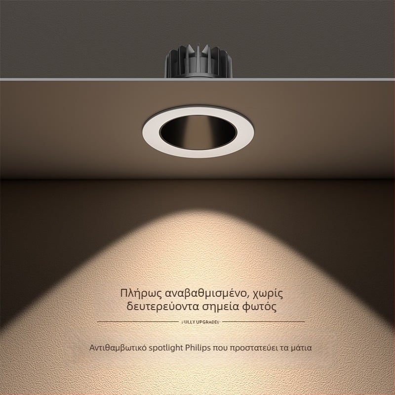 LED εντοιχιζόμενος προβολέας, 75 mm βαθύς κύπελος, σχήματος λόφου, προστασία ματιών, anti-glare, οροφής φως για σαλόνι και διάδρομο, κράμα αλουμινίου, 36V