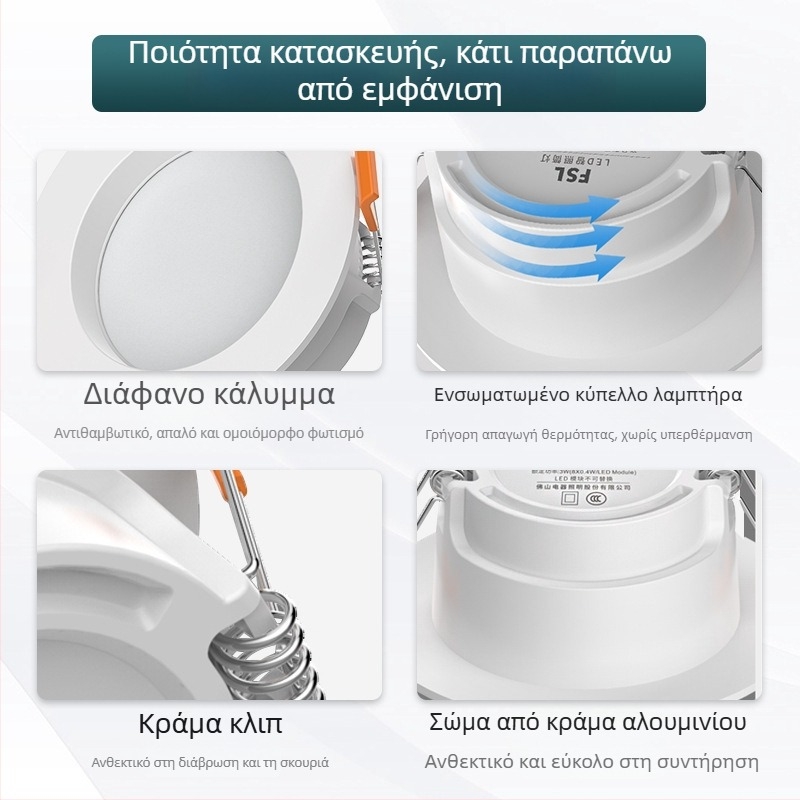 Foshan Lighting LED Downlight, 8 cm άνοιγμα, φωτιστικό οροφής σαλονιού, 2.5 ιντσών, 3W ενσωματωμένο φωτιστικό οροφής