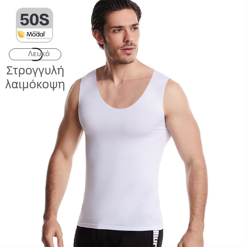 Ανδρικό χωρίς ραφές με Modal ύφασμα, μεγάλο μέγεθος, βασικό εσώρουχο/βάση για γυμναστική, λευκό ή μαύρο
