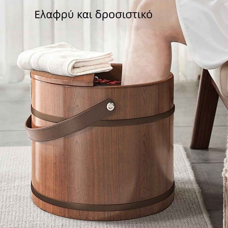 Θερμαινόμενος κουβάς ποδιών από κέδρο, μονωμένος φορητός ξύλινος κάδος για μασάζ και μπάνιο ποδιών