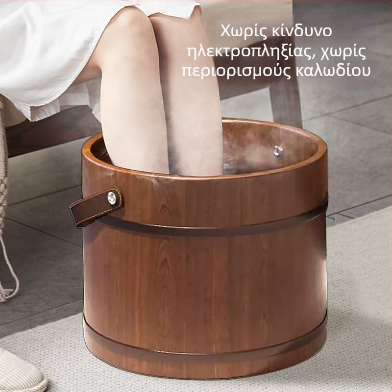 Θερμαινόμενος κουβάς ποδιών από κέδρο, μονωμένος φορητός ξύλινος κάδος για μασάζ και μπάνιο ποδιών