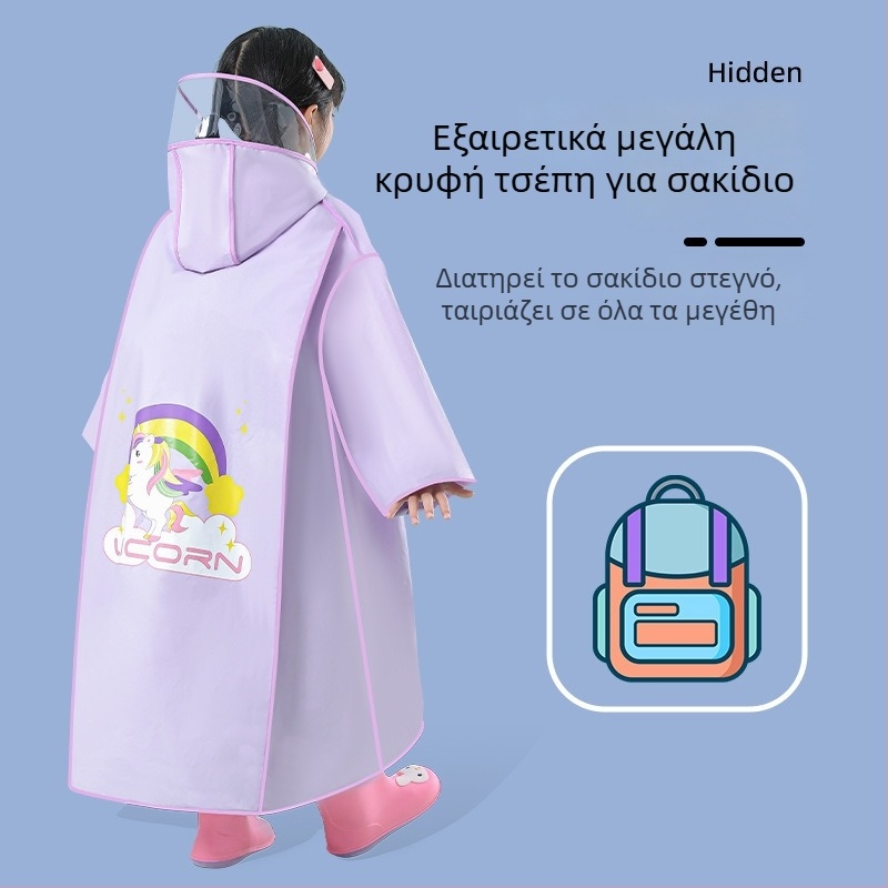 Παιδικό αδιάβροχο EVA – μακρύ poncho με κρυφό διαμέρισμα για σχολική τσάντα, αδιάβροχο για αγόρια και κορίτσια