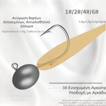Root Hook για ψάρεμα με δόλωμα, τετραπλά ενισχυμένο, διπλά αγκίστρια, παχύτερο προφίλ, καμπύλη στο στόμα, μέγεθος 1