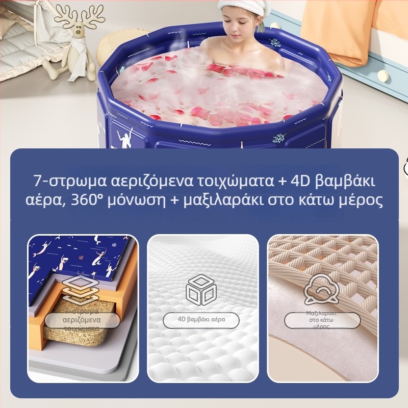 Αναδιπλούμενη παιδική μπανιέρα με παχύ στρώμα μόνωσης, PVC φιλικό προς το περιβάλλον, οικιακή χρήση.