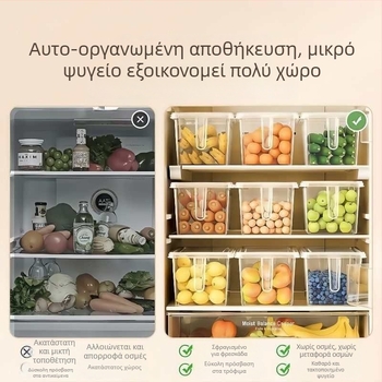 Διαφανής κάδος αποθήκευσης ψυγείου με θήκη για αυγά
