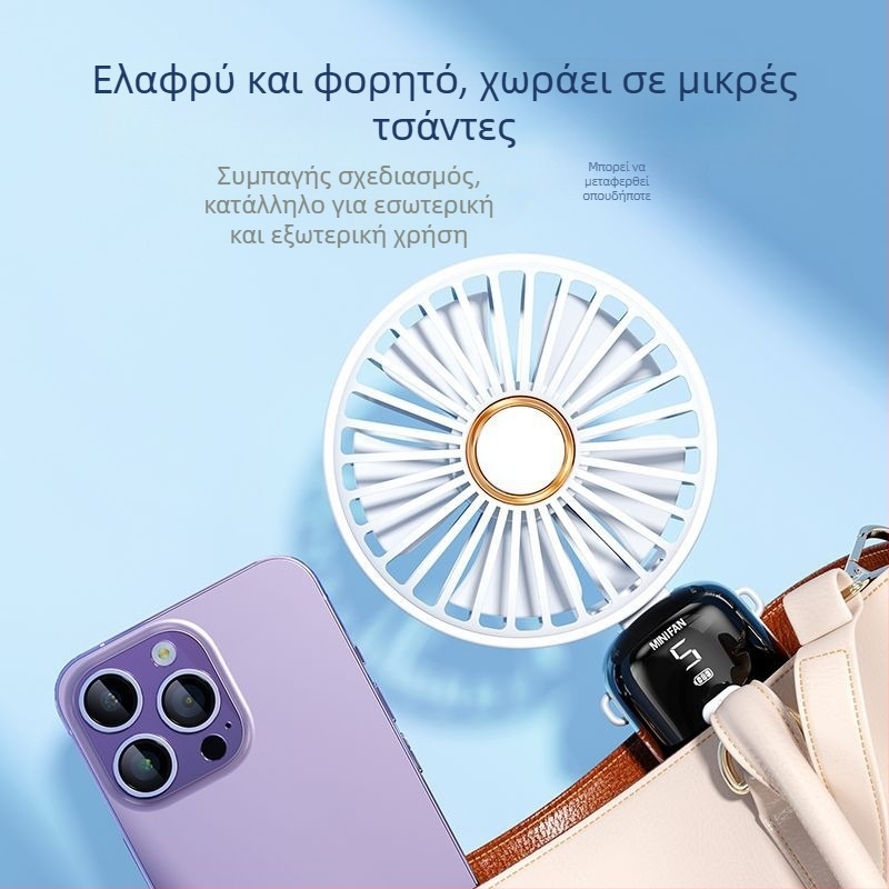 KESIJAR Χειρολαβής Αναδιπλούμενος Φορητός Ανεμιστήρας USB με Ενσωματωμένη Μπαταρία 6000mAh, 5 λεπίδες, 5 ταχύτητες, Μοτέρ Brushless, ABS Κέλυφος, 6–8 ώρες Λειτουργίας