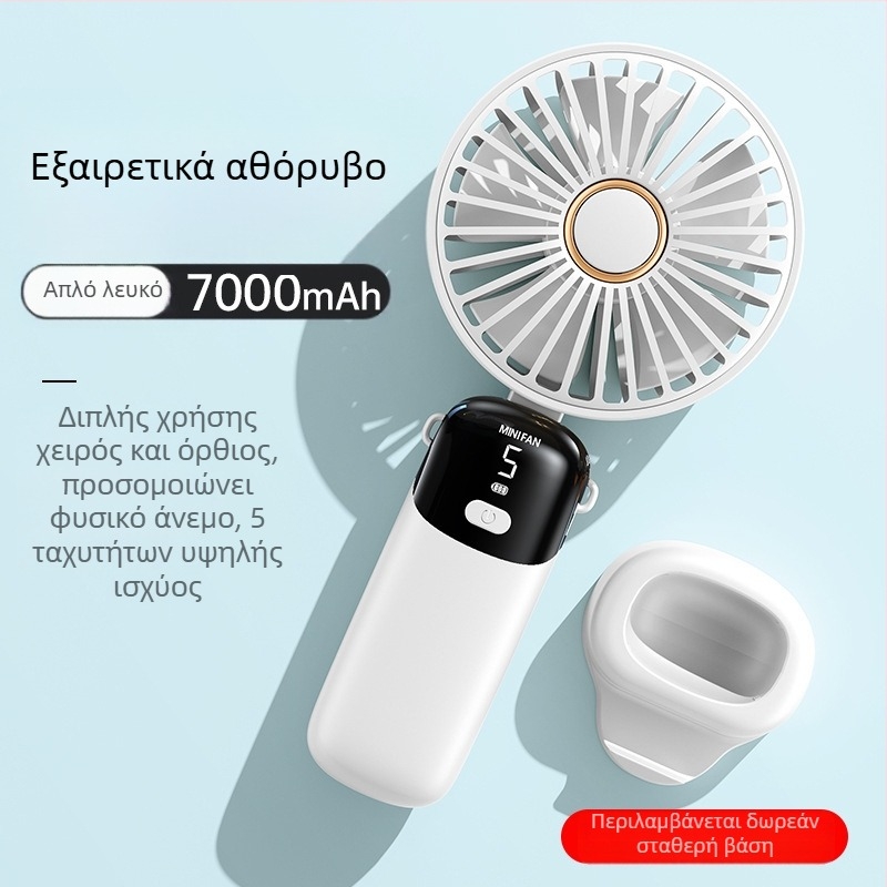 KESIJAR Χειρολαβής Αναδιπλούμενος Φορητός Ανεμιστήρας USB με Ενσωματωμένη Μπαταρία 6000mAh, 5 λεπίδες, 5 ταχύτητες, Μοτέρ Brushless, ABS Κέλυφος, 6–8 ώρες Λειτουργίας