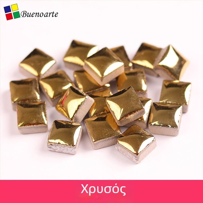 DIY κεραμικά μωσαϊκά πλακάκια - τεμάχια 1 cm ακανόνιστα, χειροποίητα, γλασαρισμένα, σε χρυσό, ασημί και πολύχρωμα