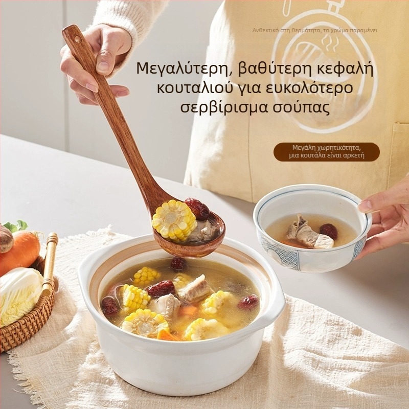 Ξύλινο κουτάλι σούπας με μακριά λαβή, ιαπωνικού στυλ, για σερβίρισμα σούπας και ραμέν