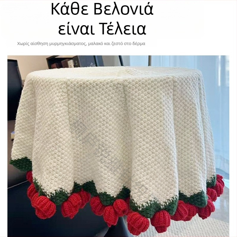 Χειροπλεκτό ριχτάρι με ροζ μπουκέτο τριαντάφυλλα, φλοράλ μοτίβα — ριχτάρι για ύπνο, δώρο για τις καλύτερες φίλες