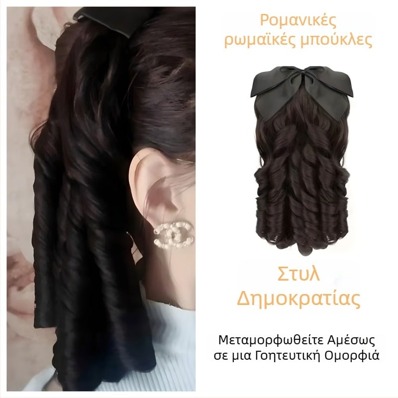 Περουκα με ρωμαϊκές μπούκλες και κοτσίδα με φιογκάκι — στυλ πριγκίπισσας, μαλλιά από θερμοανθεκτικό σύρμα