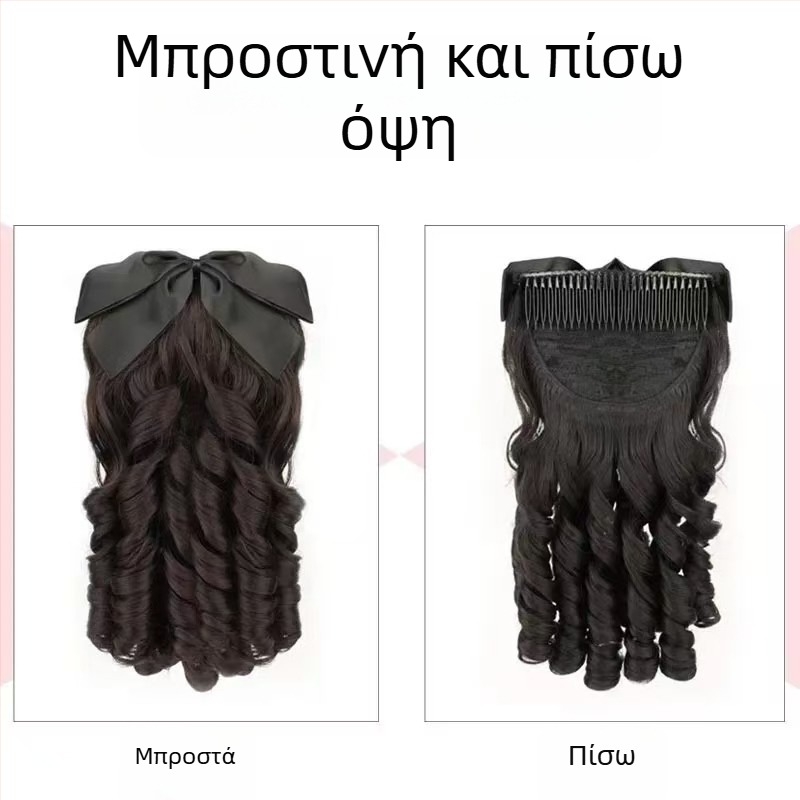Περουκα με ρωμαϊκές μπούκλες και κοτσίδα με φιογκάκι — στυλ πριγκίπισσας, μαλλιά από θερμοανθεκτικό σύρμα