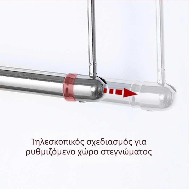 Ανοξείδωτος τηλεσκοπικός ράβδος απλώστρας μπαλκονιού για ρούχα, με κρεμάστρα, επεκτειόμενος και πτυσσόμενος