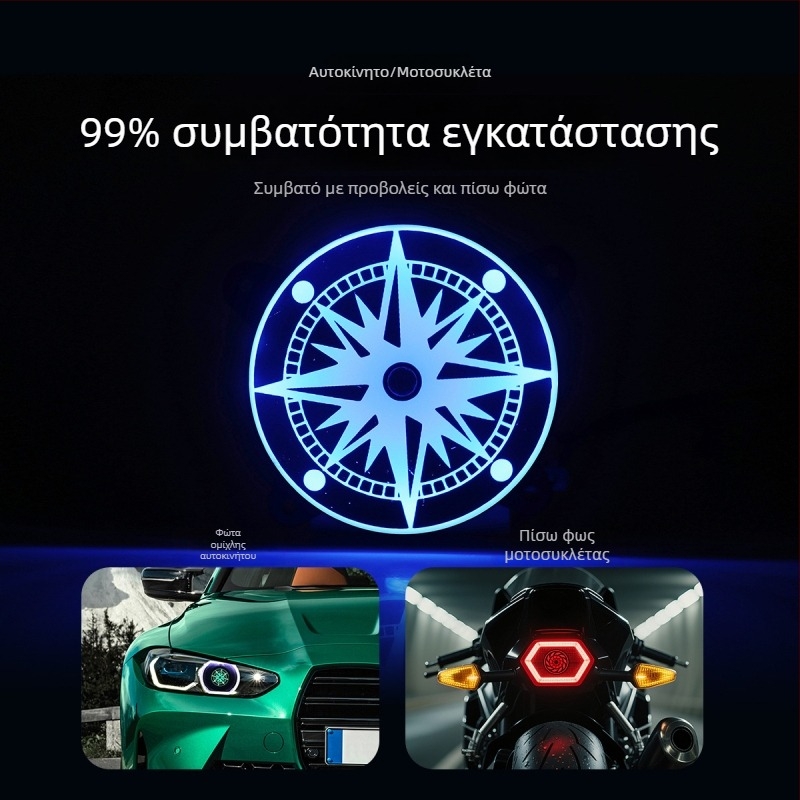 (2,5–3 ίντσες) Περιστρεφόμενο LED φανάρι φρένου μοτοσικλέτας με RGB εσωτερικό φακό και ενσωματωμένο πίσω φως