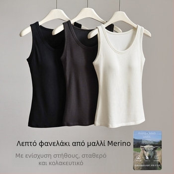 Γυναικείο γιλέκο από μαλλί Merino, φθινοπωρινό-χειμερινό, με επένδυση για το στήθος, ζεστό βασικό ρούχο, εφαρμοστό χωρίς μανίκια