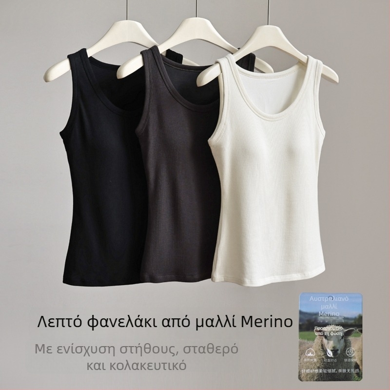 Γυναικείο γιλέκο από μαλλί Merino, φθινοπωρινό-χειμερινό, με επένδυση για το στήθος, ζεστό βασικό ρούχο, εφαρμοστό χωρίς μανίκια