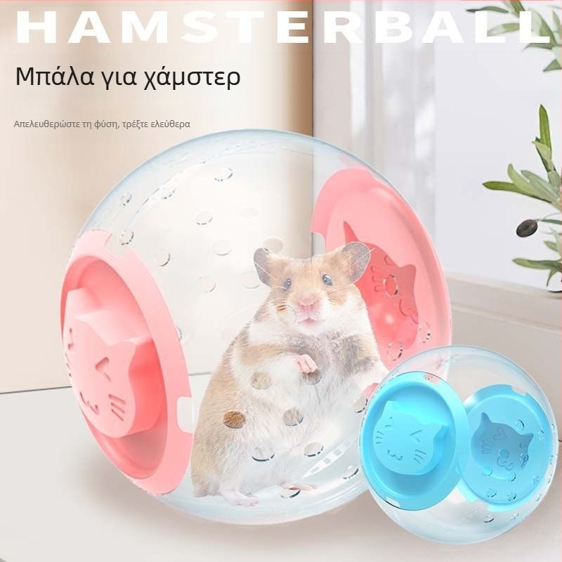 Σετ για χάμστερ: μπάλα τρεξίματος και τροχός, διακοσμητικά παιχνίδια και φορητό κλουβί