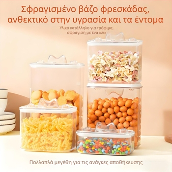 Μεγάλο πλαστικό δοχείο αποθήκευσης τροφών κατοικίδιων (για σκύλους και γάτες), διαφανές, σφραγισμένο