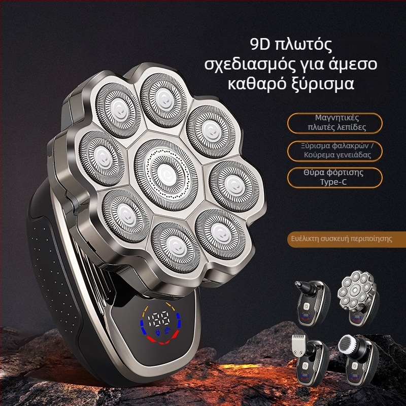 Νέα ηλεκτρική ξυριστική μηχανή με 9D μαγνητικές κεφαλές, πλήρως πλενόμενη ολόκληρο το σώμα, περιστρεφόμενη κεφαλή, σετ 5-σε-1