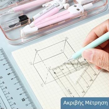 Πολυλειτουργικός χάρακας και διαβήτης για μαθητές δημοτικού — εργαλεία γεωμετρίας και σχεδίασης