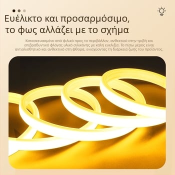 Εξωτερική αδιάβροχη LED λωρίδα 110V, αυτοκόλλητη COB μαλακή γραμμική λωρίδα, 288 LED, CRI ≥98, λευκό / ζεστό λευκό / ζεστό κίτρινο