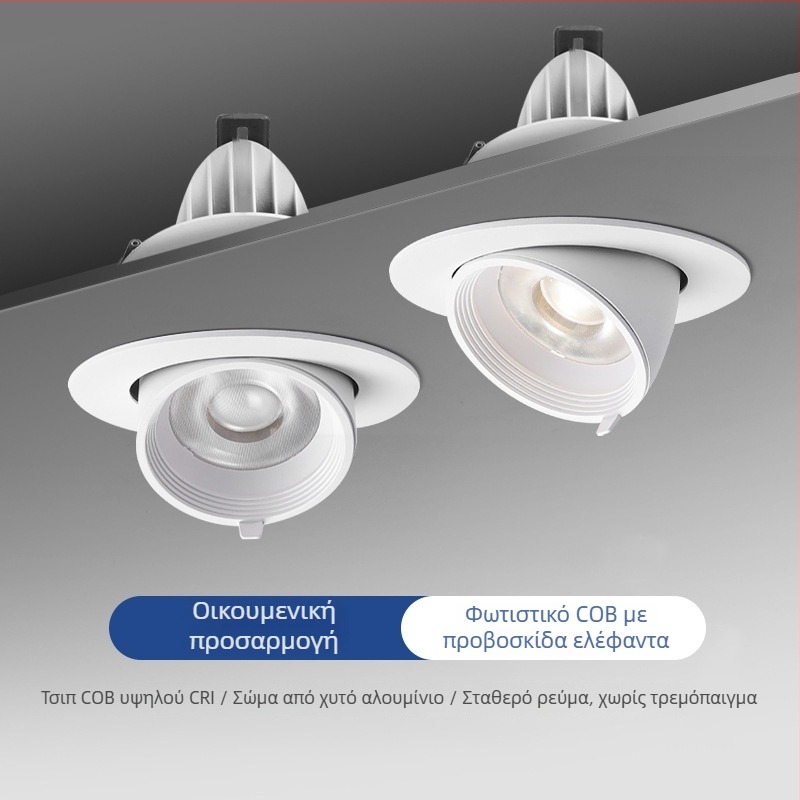 COB LED λάμπα με μύτη ελέφαντα για τοίχο, προβολέας LED τοίχου, ενσωματωμένος φωτισμός οροφής με ρυθμιζόμενη γωνία, αντιθαμπωτικό downlight, υψηλός CRI
