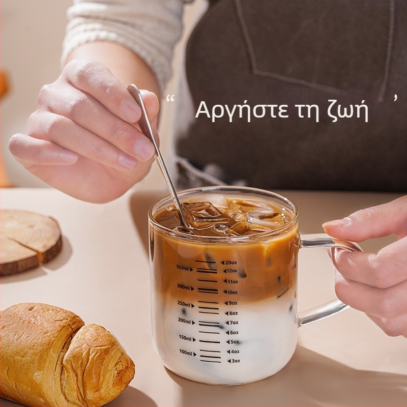 Θερμοανθεκτικό ποτήρι γάλακτος με κλίμακα θερμοκρασίας, απλή λαβή, γυαλί μπόροσιλικό για καφέ στο σπίτι
