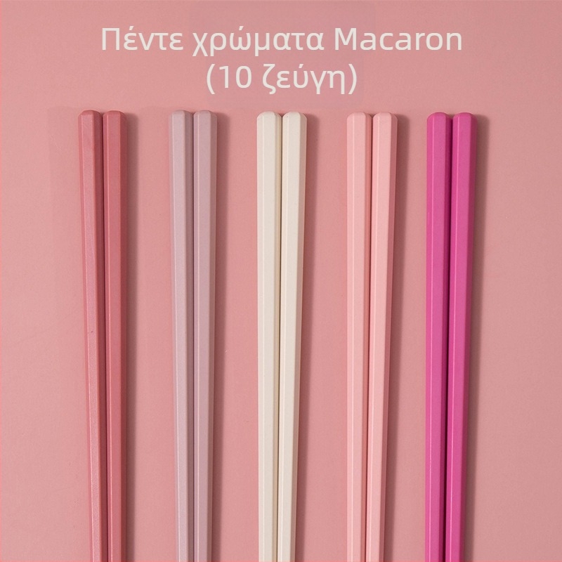 Ξυλάκια φαγητού σε ιαπωνικό στυλ, χρωματιστά για οικιακή χρήση, ένα σετ ανά άτομο, ροζ έμπνευση μακάρον, ανθεκτικά σε υψηλές θερμοκρασίες, κράμα ανθεκτικό στη μούχλα