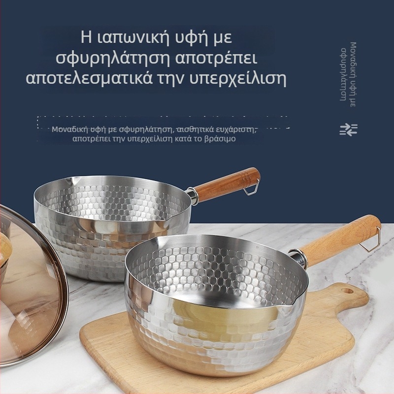 TY-XPG 304 Ανοξείδωτο Snow Pan με Ξύλινο Χερούλι, Χωρίς Επίστρωση, Κατσαρόλα Γάλακτος και Σούπας, Σε Συσκευασία Δώρου