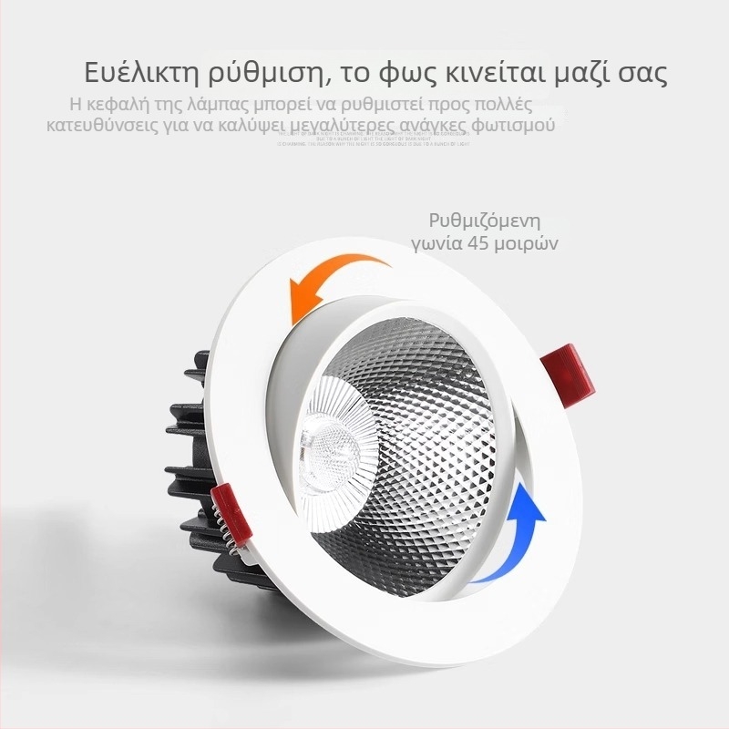 LED εντοιχιζόμενο φωτιστικό οροφής με ρυθμιζόμενη γωνία δέσμης για διαδρόμους και αίθουσες Εκθέσεων, anti-glare downlight