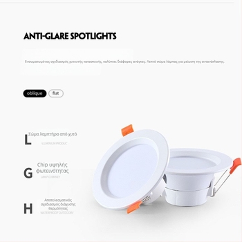 Υπερλεπτό ενσωματωμένο LED downlight, αντιθαμβωτικός φωτισμός, τρίχρωμη ρύθμιση φωτός, εσωτερική χρήση, 2,5 ίντσες