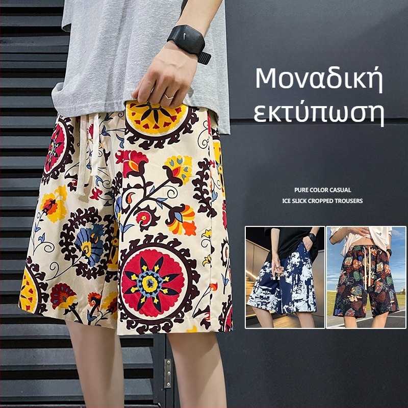 Ανδρικά σορτς μέχρι το γόνατο, αμερικανικό στυλ, με φλοράλ σχέδιο, καλοκαιρινά σορτς παραλίας για κολύμβηση με γρήγορο στέγνωμα