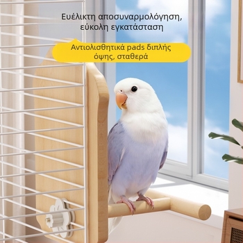 Καθρέφτης παπαγάλου – παιχνίδι για πουλιά με ξύλινο στήριγμα και κρεμαστό κλουβί, καθρέφτης με μοτίβο πεόνια-τίγερ, μικρή πλατφόρμα