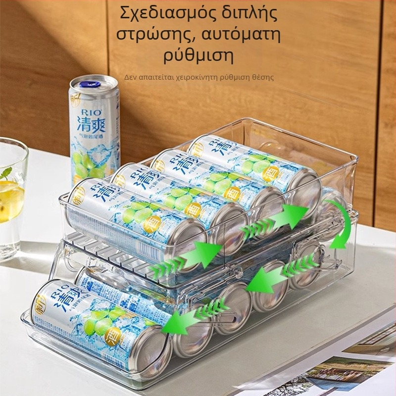 Διπλό επίπεδο αναδιπλούμενο ράφι αποθήκευσης ποτών με κύλιση για ψυγείο και επιφάνεια κουζίνας