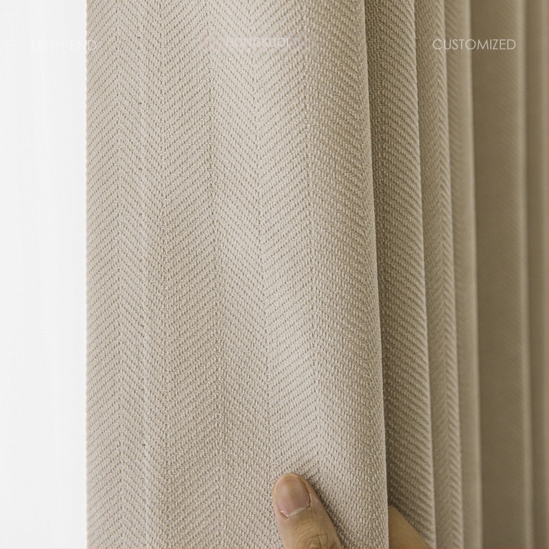 Κόκκινες ευρείες τουρκικές κουρτίνες Jacquard Chenille με σχέδιο ψαροκόκαλο και πυκνή σκίαση για υπνοδωμάτιο και σαλόνι