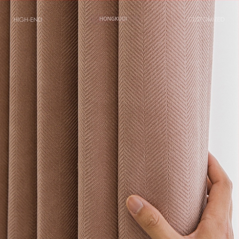Κόκκινες ευρείες τουρκικές κουρτίνες Jacquard Chenille με σχέδιο ψαροκόκαλο και πυκνή σκίαση για υπνοδωμάτιο και σαλόνι