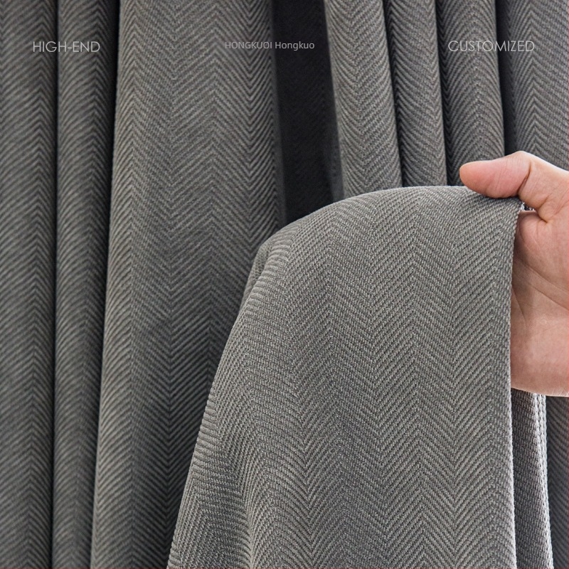 Κόκκινες ευρείες τουρκικές κουρτίνες Jacquard Chenille με σχέδιο ψαροκόκαλο και πυκνή σκίαση για υπνοδωμάτιο και σαλόνι