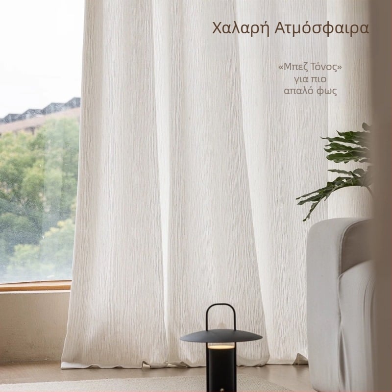 Κουρτίνες από πολυεστέρα με ύφανση chenille cashmere linen, διαπερατές φως αλλά μη διαφανείς, κρεμ cream λευκές για μπαλκόνι, σαλόνι και υπνοδωμάτιο