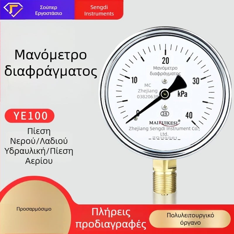 Μανόμετρο καυστήρα με διαφανές κάλυμμα από ρητίνη, μεμβραννοειδές πίεσης, ακρίβεια 2.5, σύνδεση M20×1.5, διάμετρος 100 mm, εύρος -100…100 kPa