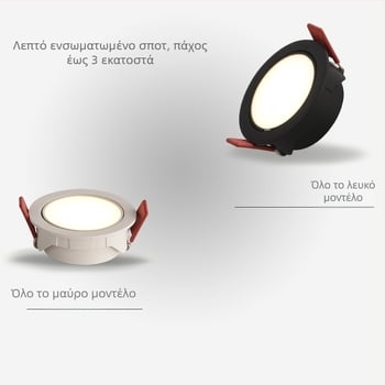 Πολύ λεπτό ενσωματωμένο LED προβολάκι οροφής, ρυθμιζόμενη γωνία δέσμης, αντιθαμβωτικό σχέδιο bullseye