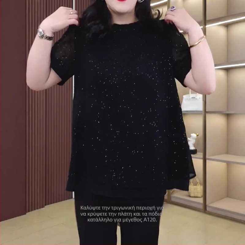 Μπλούζα από chiffon με δαντέλα, κομψός στυλ, τσαλακωμένη υφή, κύριο ύφασμα πολυεστέρας 90–95%, δεύτερο ύφασμα πολυεστέρας 70–80%