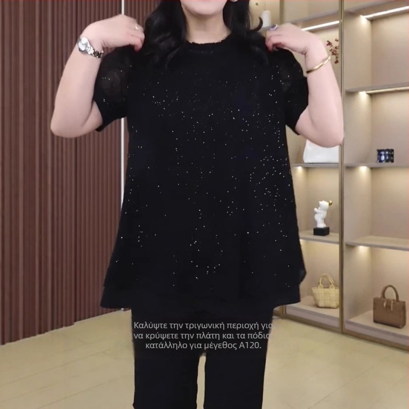 Μπλούζα από chiffon με δαντέλα, κομψός στυλ, τσαλακωμένη υφή, κύριο ύφασμα πολυεστέρας 90–95%, δεύτερο ύφασμα πολυεστέρας 70–80%