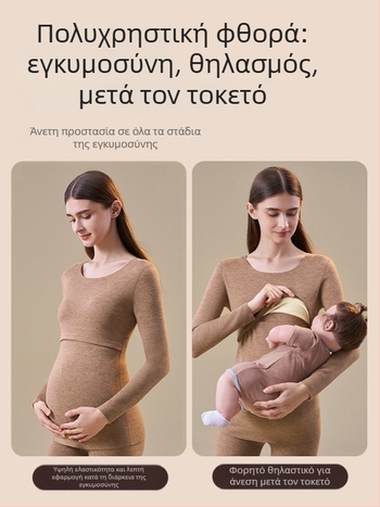 Σετ θερμοεσώρουχου μητρότητας για θηλασμό, μετά τον τοκετό νυχτερινό ρούχο, χειμερινό 2025, πολυεστέρας 90–95%, ιαπωνοκορεατικό στυλ ανάπαυσης
