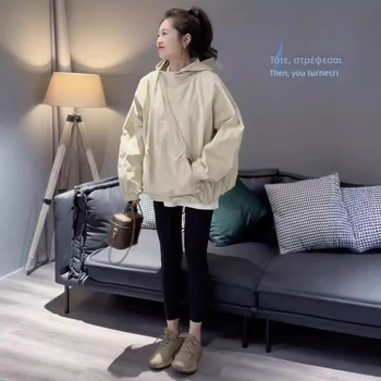 Ζακέτα προστασίας από τον ήλιο με κουκούλα, χαλαρή γραμμή, κορεάτικος στυλ, μακριά μανίκια, UPF30+