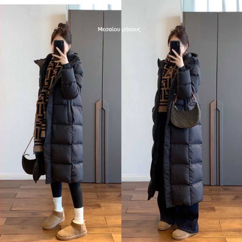 Γυναικείο μπουφάν με πούπουλα πάπιας, μακριά γραμμή, παχιά μόνωση, γέμισμα 201–300 g, ύφασμα από πολυεστέρα σε ανάμικτη σύνθεση